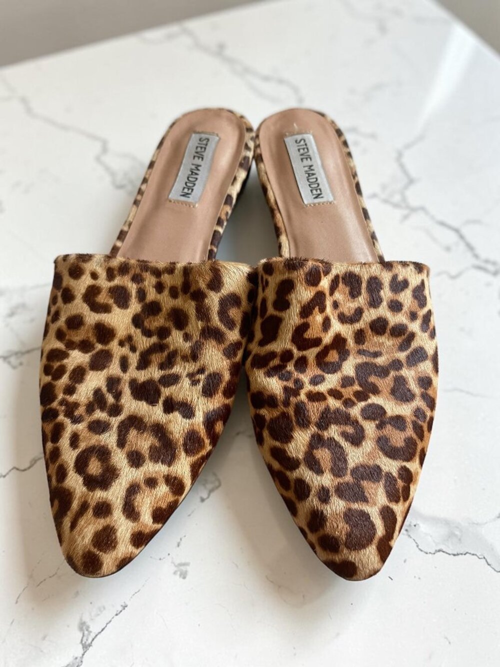 Steve Madden Trace Leopard Calf Hair Pointed Toe Mule Flats Women’s 8.5 - Picture 2 of 6